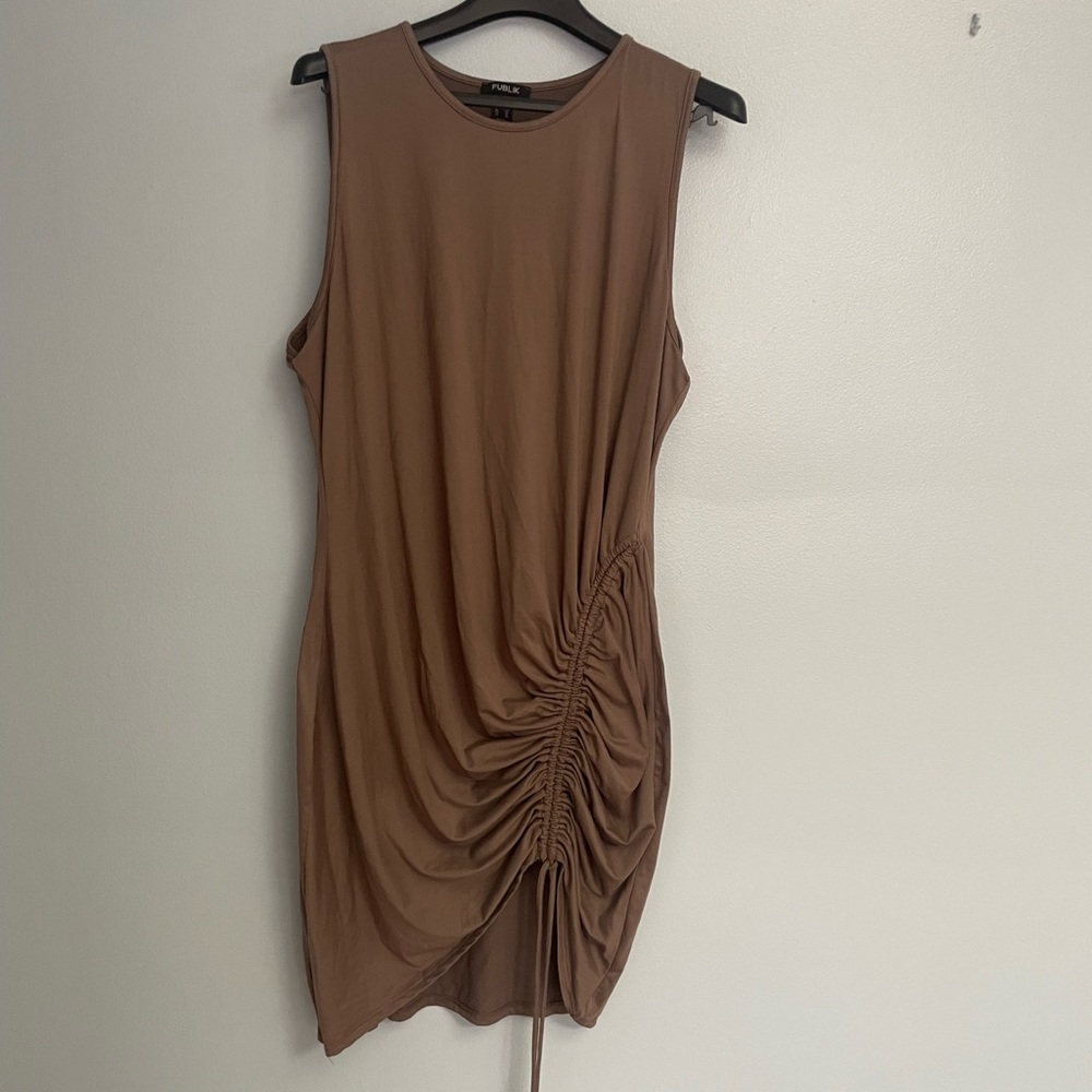 Zara Asymmetrical Brown Ruched Dress